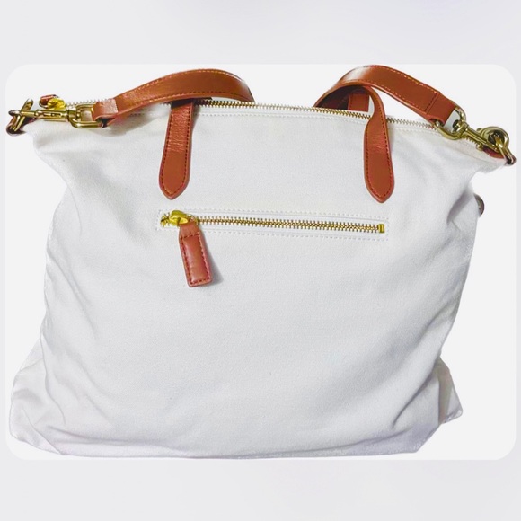 Talbots Summer bag in Linen/ Cotton blend fabric with Leather detachable strap - Picture 2 of 10